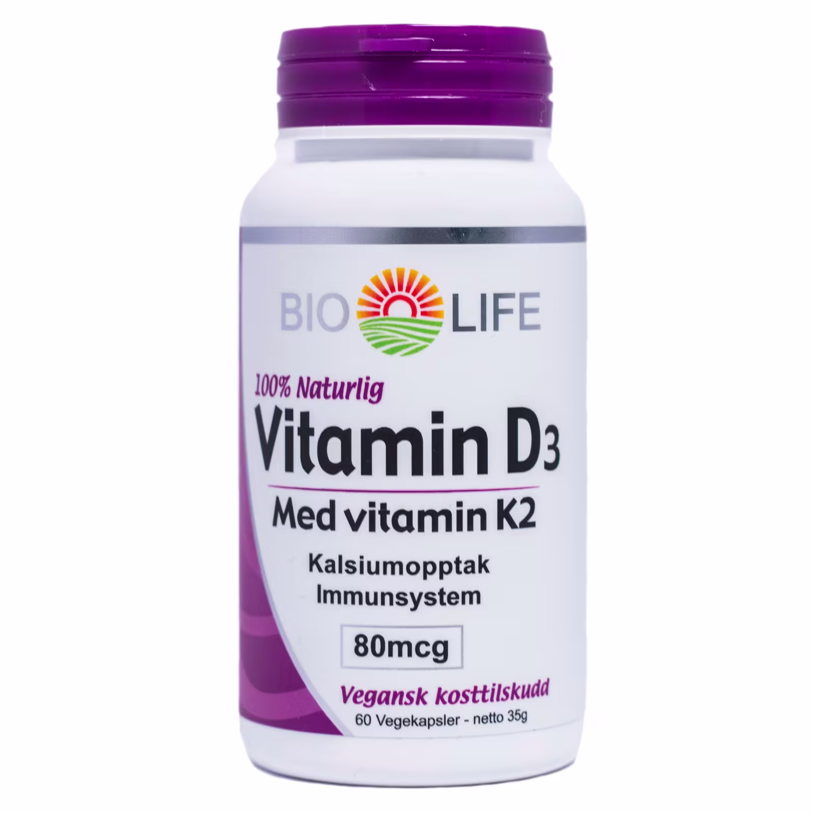 Bio Life Vitamin D3 m/K2 60 kapsler