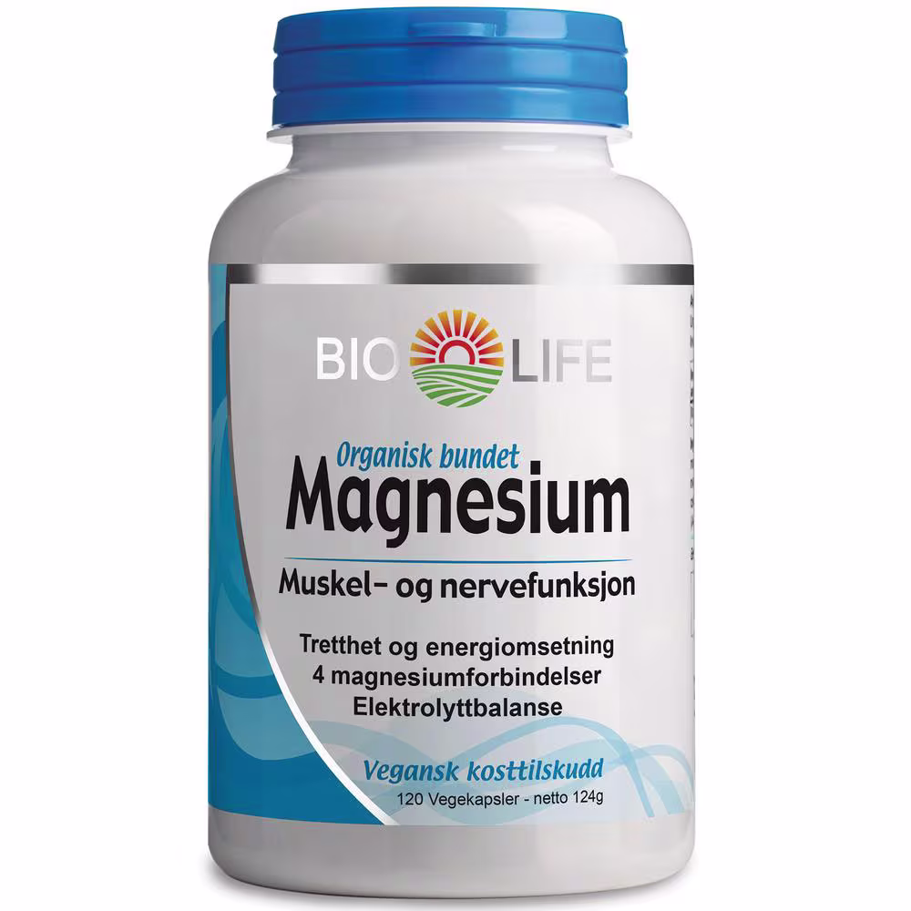 Bio life magnesium 120 Kapsler (Muskel restitusjon og bevegelse)