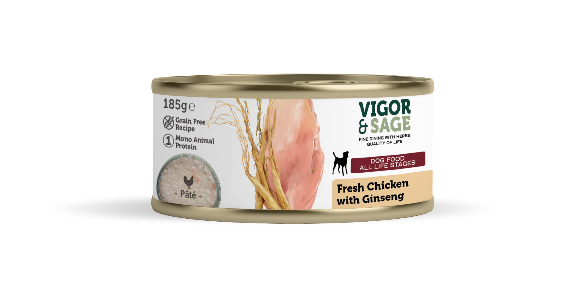 Vigor & Sage Ginseng & Fresh Chicken Dog Food-12 x 185 gram