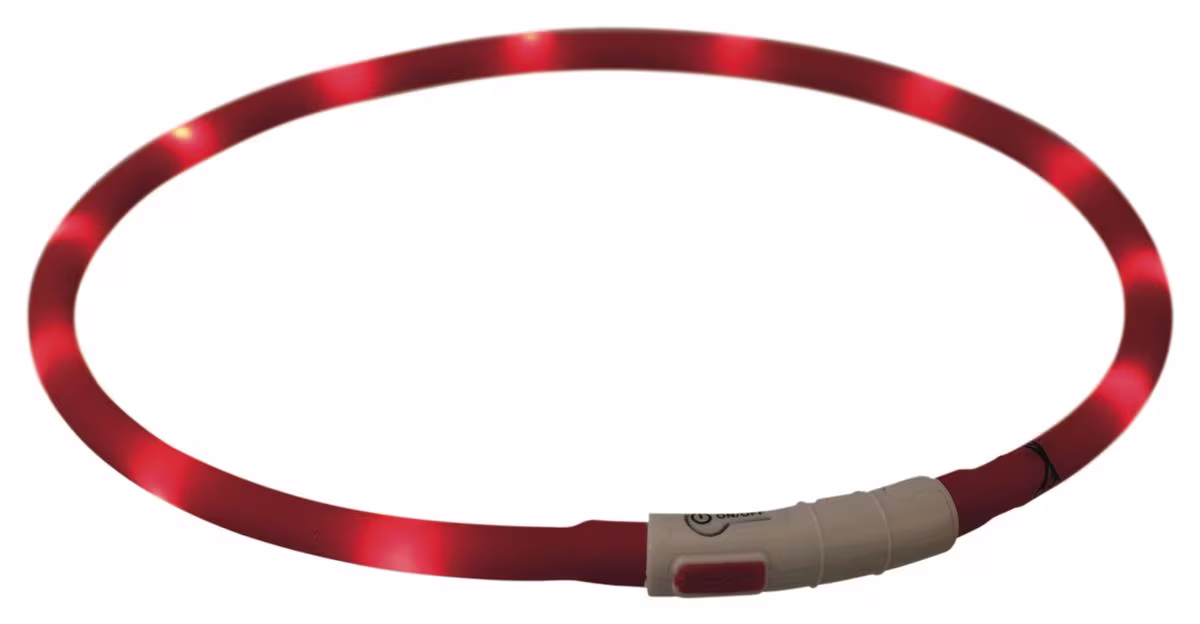Lysende Halsbånd, Rød Silikon Med USB kabel. XS-XL 20-70cm/10mm